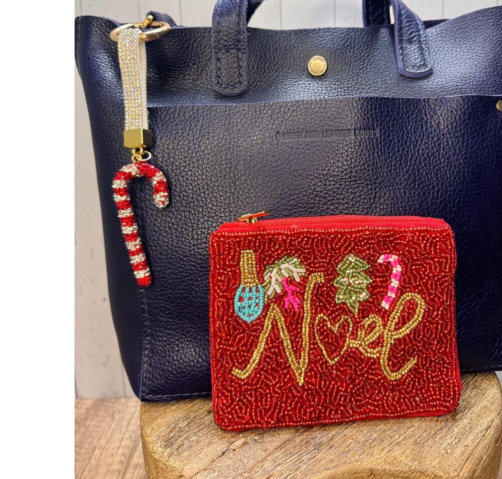Christmas Bundle Set of 2 Sparkly Candy Cane Purse Charm Red Coin Purse
